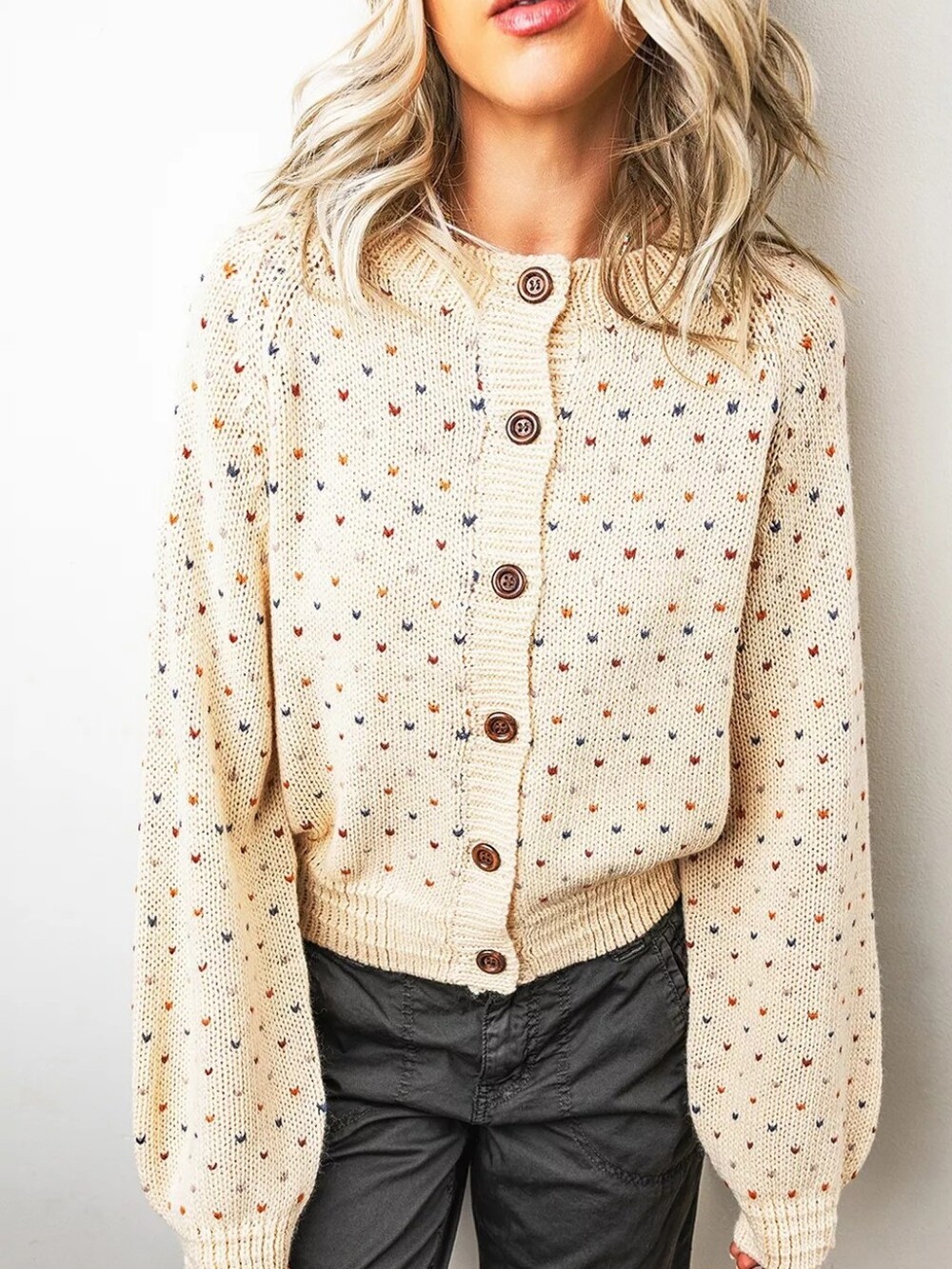 Geometric Print Button Front Long Sleeve Cardigan